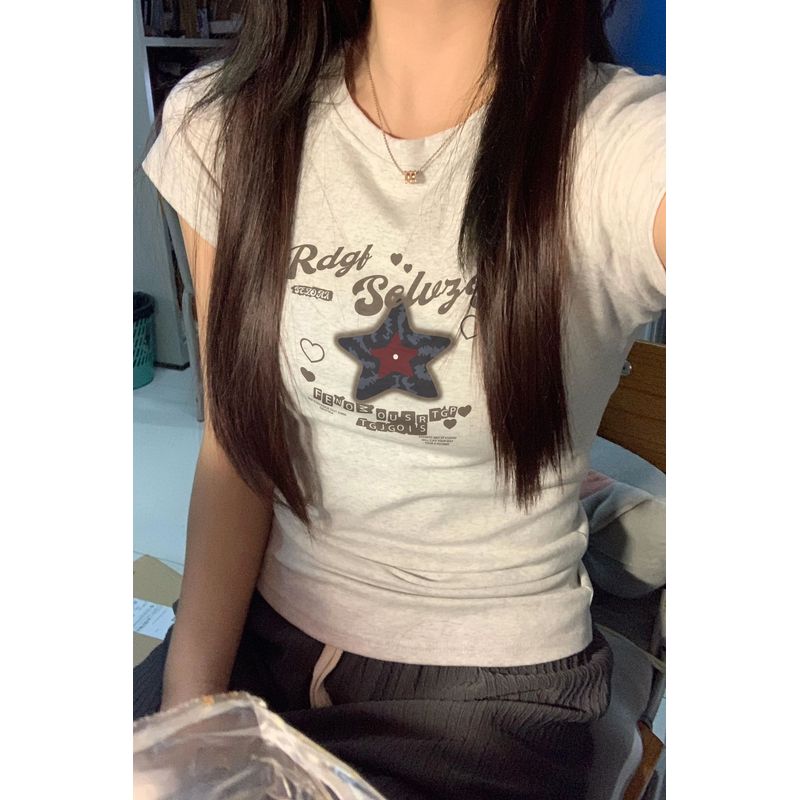 

Шикарная футболка с открытыми плечами, летняя, стильная, нишевый стиль, с коротким рукавом Melange gray S