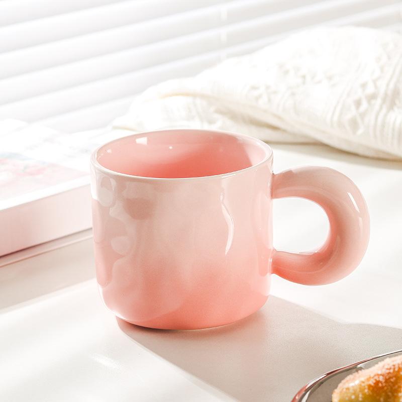 High Value Gradient Ceramic Cup Niche Design Sense Mug with Lid Spoon for Girls Coffee Cup Couple Drinking Water Cup