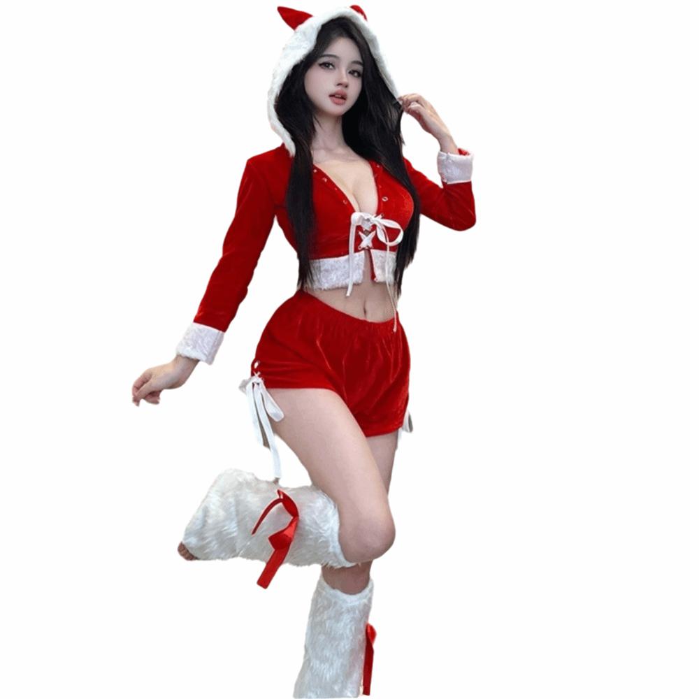Santa Hat Christmas Dress Santa Claus Christmas Perform Costume Sexy Bunny Girl Costume  Xmas Suit