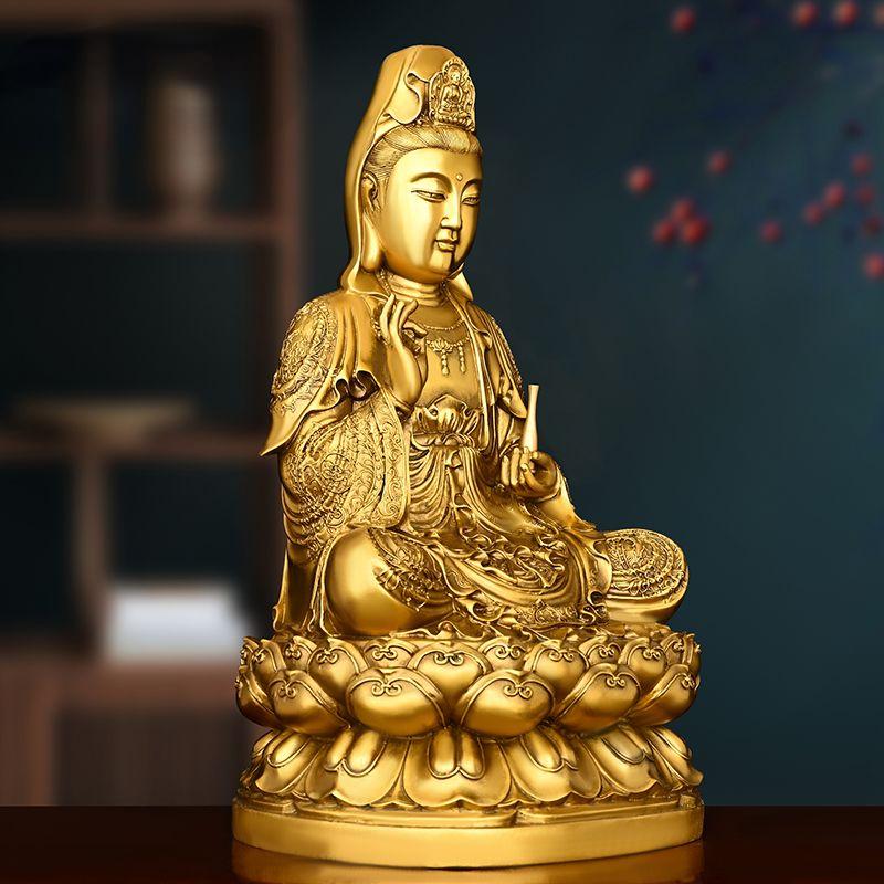 Brass South China Sea Willow Branch Avalokitesvara Bodhisattva Figure Decoration Living Room Ornaments