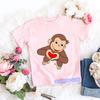 Kawaii Mädchen T-Shirts Neugieriger George Cartoon Affenprint Kinderkleidung Sommer T-Shirts Mädchen T-Shirts Rosa kurzärmelige Oberteile