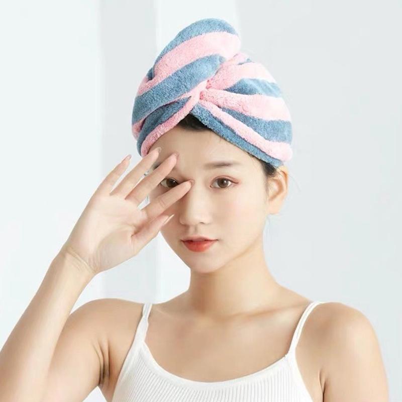 Hair Drying Cap Towel Absorbent Thickening Household Items Bathroom Bathing Dry Hair Cap Striped Shower Cap Soft Headscarf