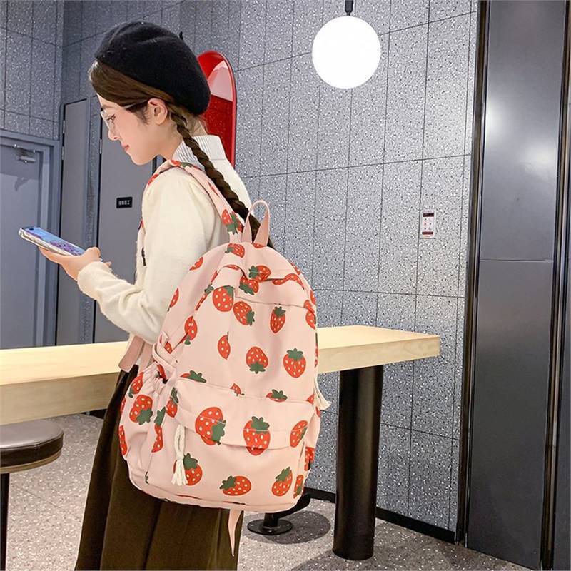 Schoolbag Cute Strawberry Autumn and Winter Corduroy Backpack Versatile Middle School College Style School Bag Trend Large Space Backpack