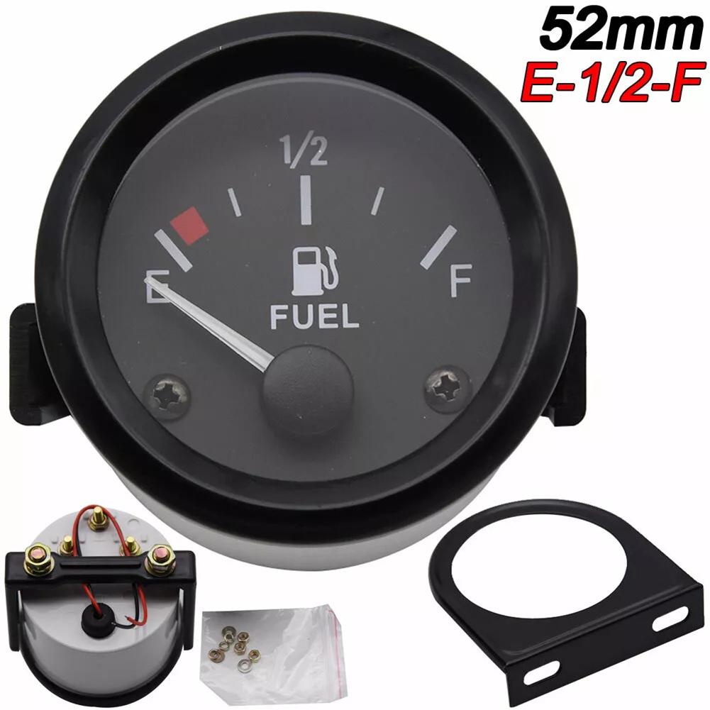 12V 52mm Car Fuel Level Gauge Fuel Level Gauge Meter 240-33 Ohm E-/2-F White LED Light Black Rim Automotive Gauges