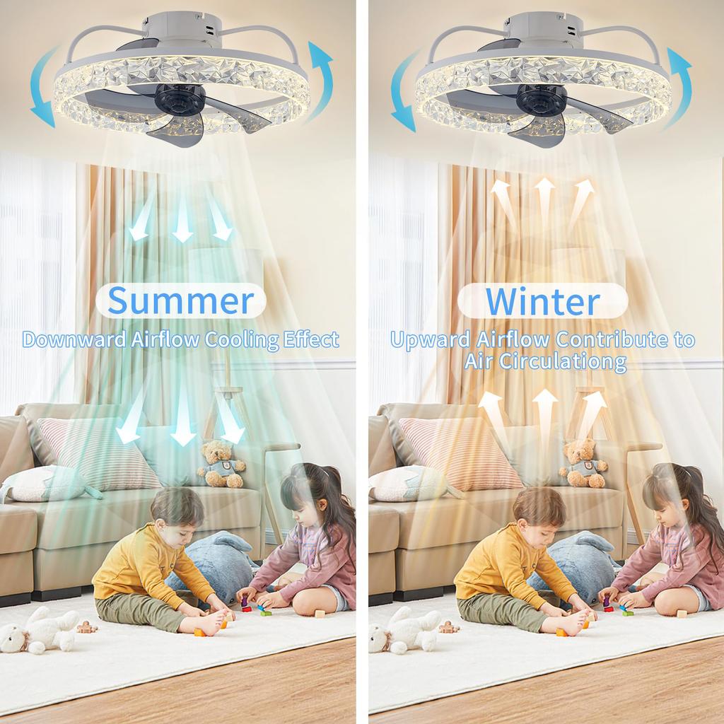 IRALAN Modern ceiling fan with light round 360° rotating silent motor with remote control ceiling LED light fanRoom decoration