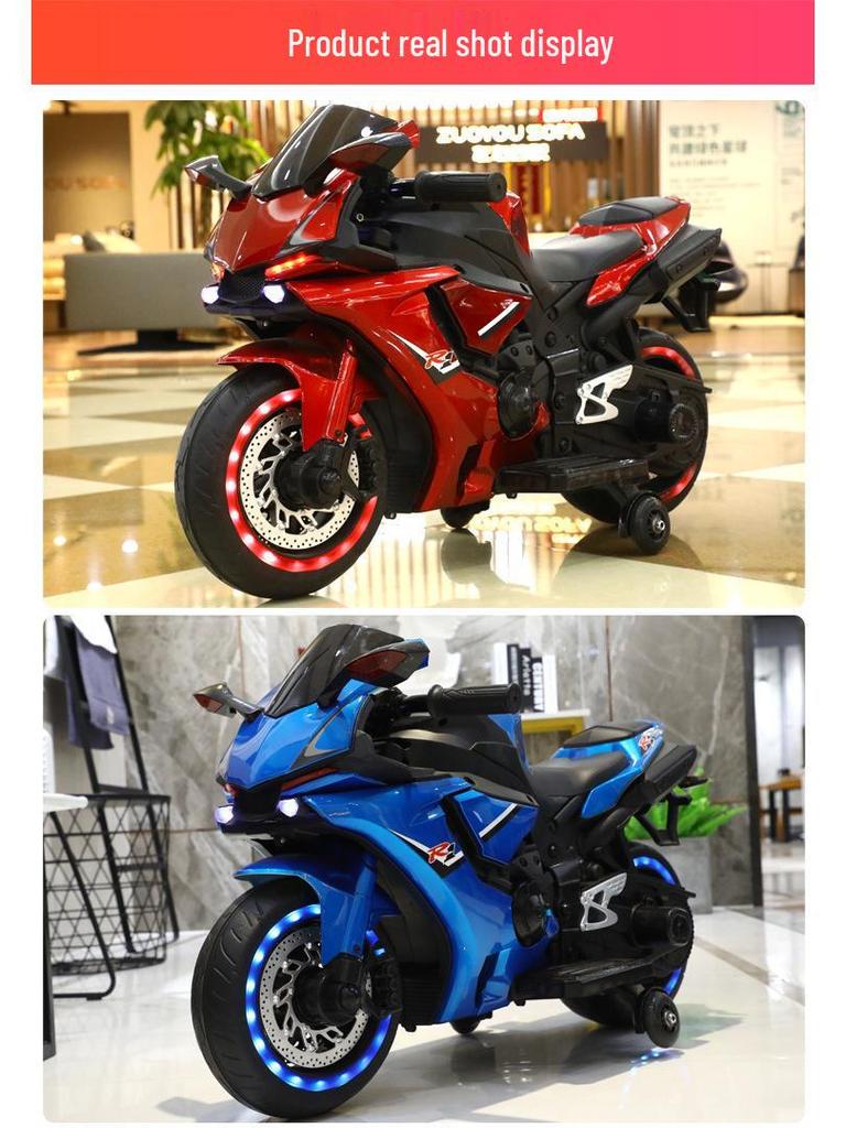 Children's Double-Sized Rechargeable Two-Wheeled Electric Motorcycle with Music