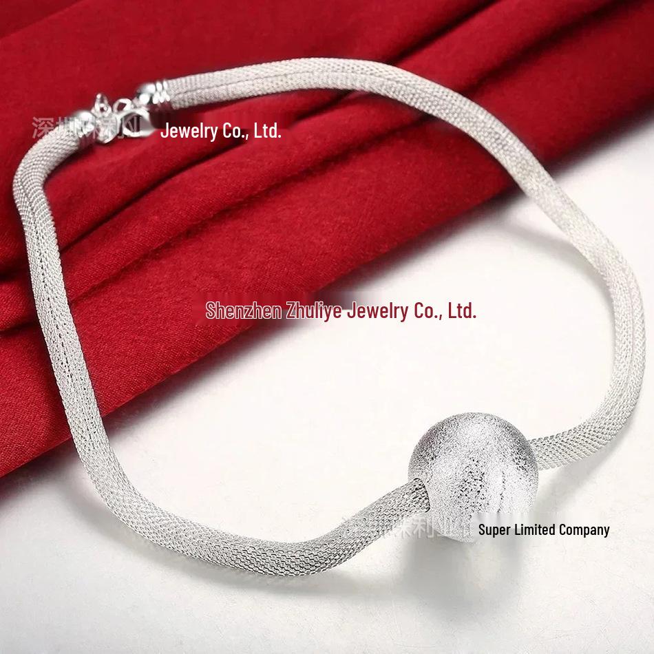 Silver Plated Mesh Snake Chain Necklace with Frosted Ball Pendant for Women