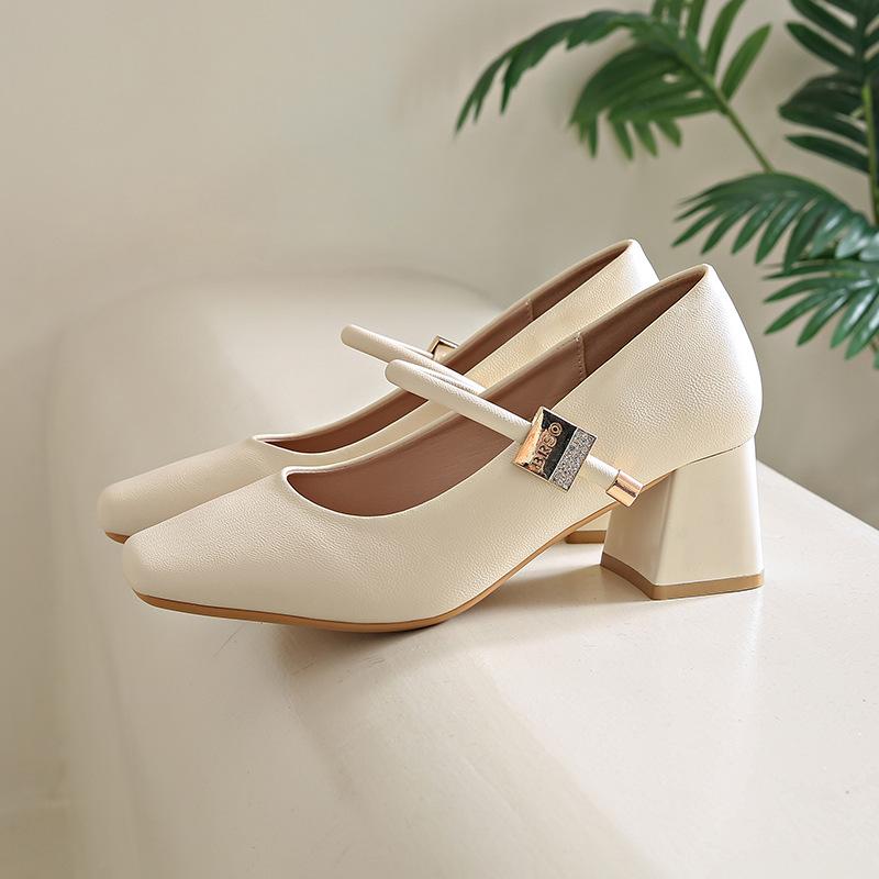 Fashion Thick Heel Women Mary Jane Shoes Fashion Square Toe Shoes 2025 Spring Ladies Elegant Party Dress Shoes