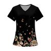 Kvinners mote trykt kortermet V-hals mønster Topper Pocket Working T-skjorter