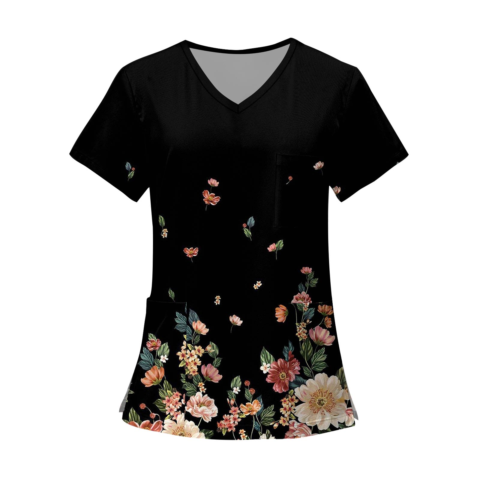 

Женские модные топы с короткими рукавами и V-образным вырезом с принтом, рабочие футболки с карманами S