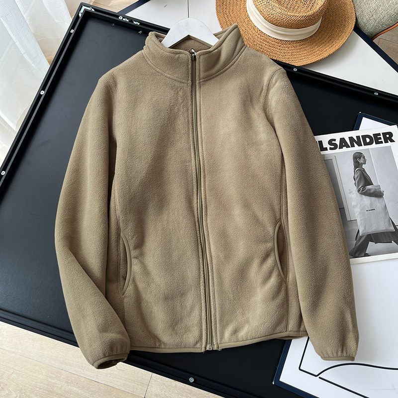 Export Single Order Autumn and Winter Men's and Women's Double-Layer Composite Fleece-Lined Thickened Lamb Wool Warm Stand-Collar Fleece Jacket