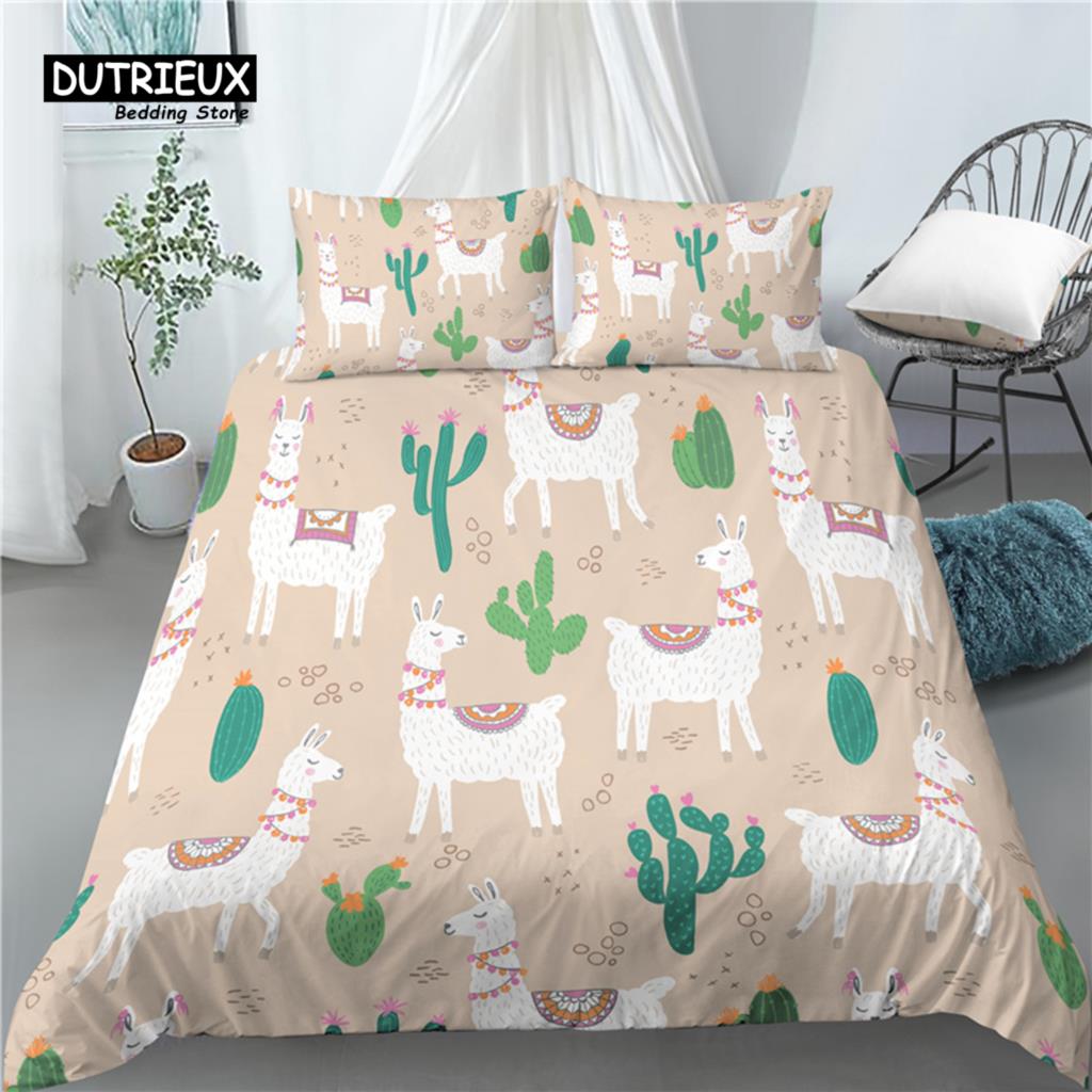 Home Living Luxury 3D Cartoon Alpaca Print 2/3Pcs Comfortable Duvet Cover Pillowcase Bedding Set Queen And King Au/Eu/Us Size