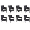 Exclusive House - Garden Dining Set Cushions 9pcs Wicker Black