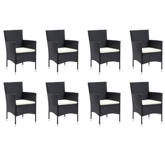 Exclusive House - Garden Dining Set Cushions 9pcs Wicker Black