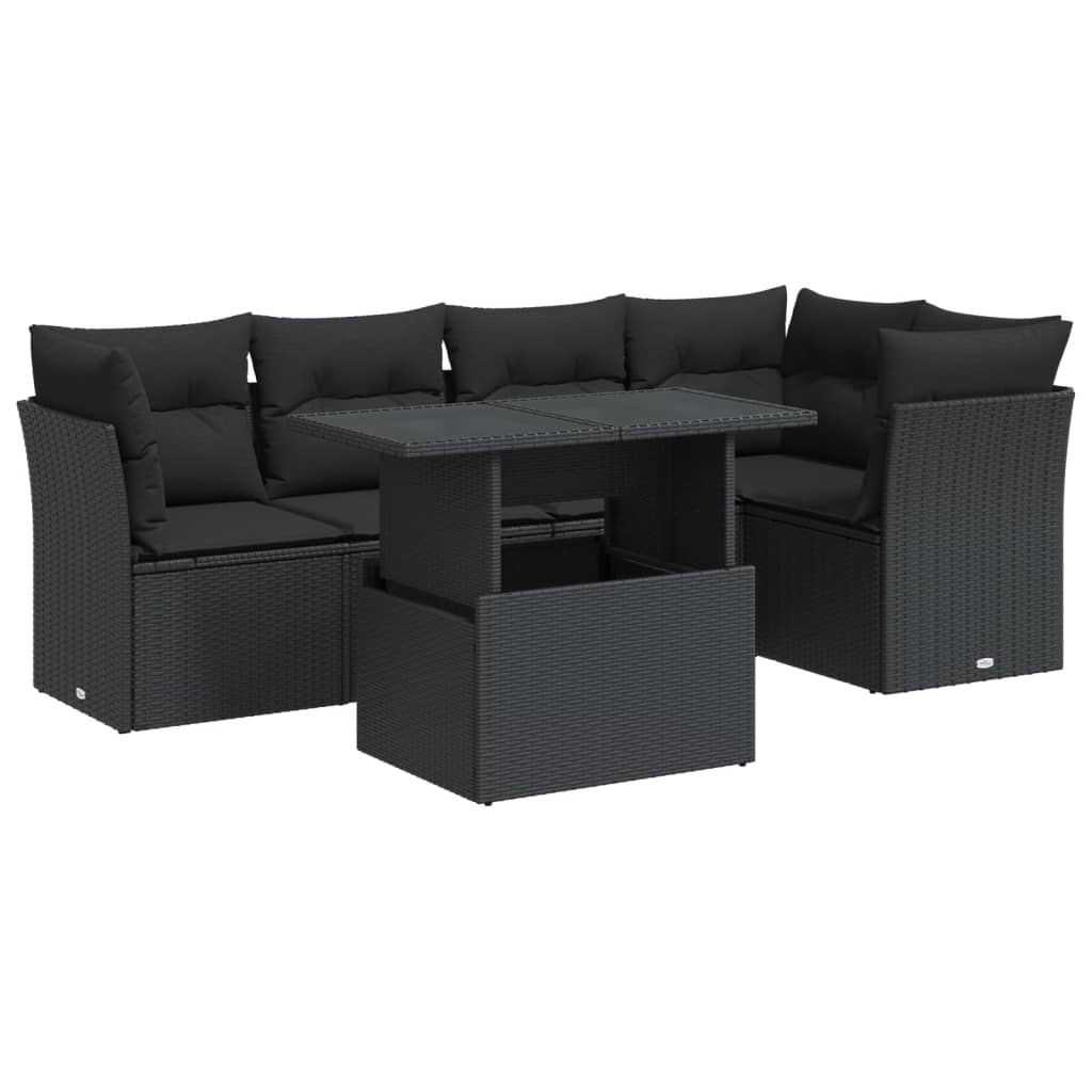 Vidaxl 6-Cz. Garden Furniture Set With Cushions, Black Poly Rattan