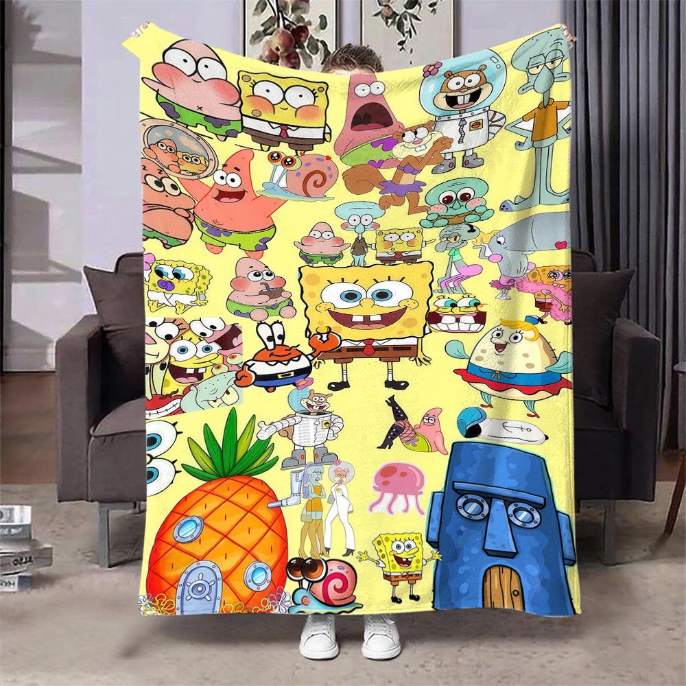 Kawaii S-SpongeBob Bed Blanket Throw Blankets for Winter Christmas Camping Bedspreads and Coverlets Summer Comforter Anime Sofa