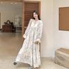 French Chic Floral Print Romantic Summer Long Dress with Elegant Hem