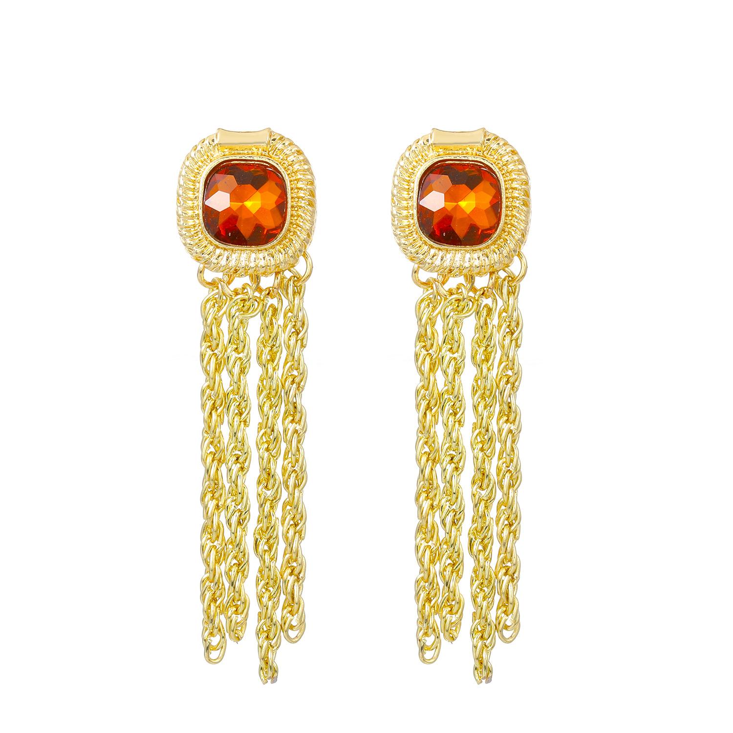 

High quality niche French retro exaggerated stud earrings temperament geometric tassel long earrings ancient stroke light luxury earrings women