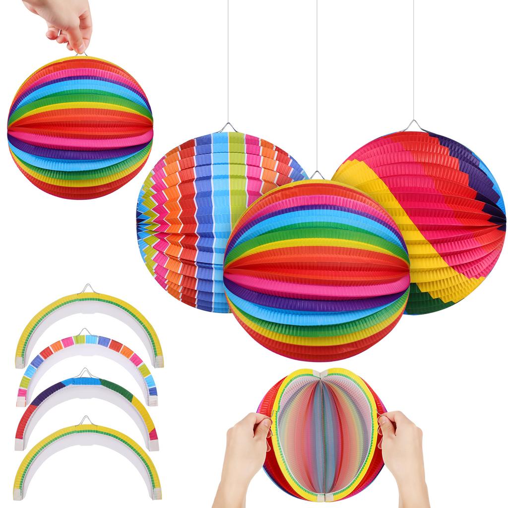 4Pcs Paper Lanterns Set Colorful Foldable Lamp Shades for Party Wedding Decor Hanging Festival Decoration Chinese Style Light