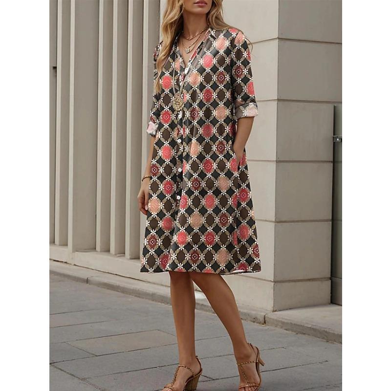 

QICED Fashion Summer Spring Short Sleeve V-Neck Casual Dresses S