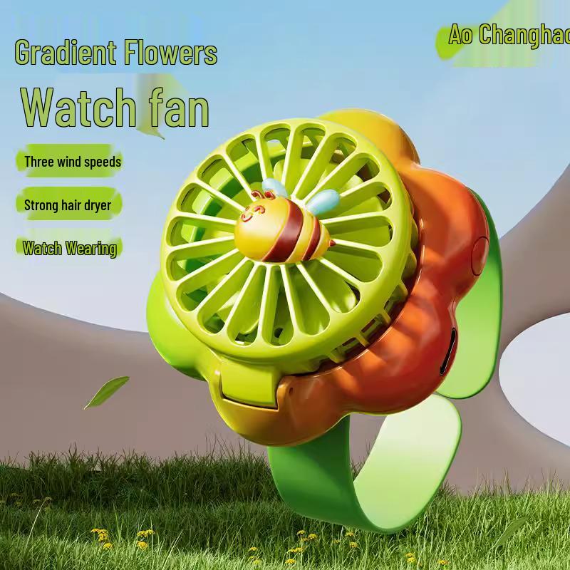 2025 Kids' Cartoon Fan Slap Bracelet: Mini Electric Fan Toy for Elementary School Girls