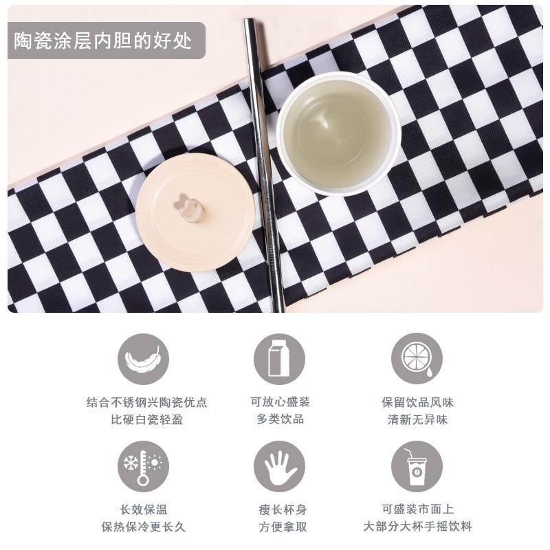 710ml Vacuum Insulated Stainless Steel Tumbler With Ceramic Coating Inner Straw Lid Hot Cold Drinks