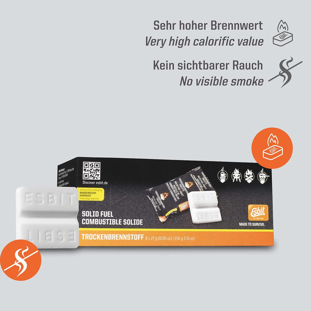 Esbit Lauko stovyklavimui kietojo kuro tabletės 27g x 8 x 8 vnt. ES00182700 (įskaičiuota 27g)