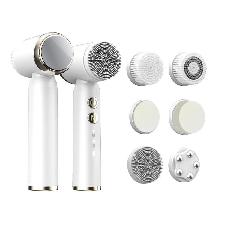 Warm Cold COMPRESS Electric 6 BRUSH HEAD Face Wash Cleaner DEEP Facial Cleansing Brush Waterproof Clean Exfoliating Spin Brush