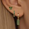 3-teiliges Exquisites Zirkon Blatt Creolen Set für Damen Einfacher Edelstahl Anhänger Schmetterling Stecker Ohrringe Piercing Schmuck