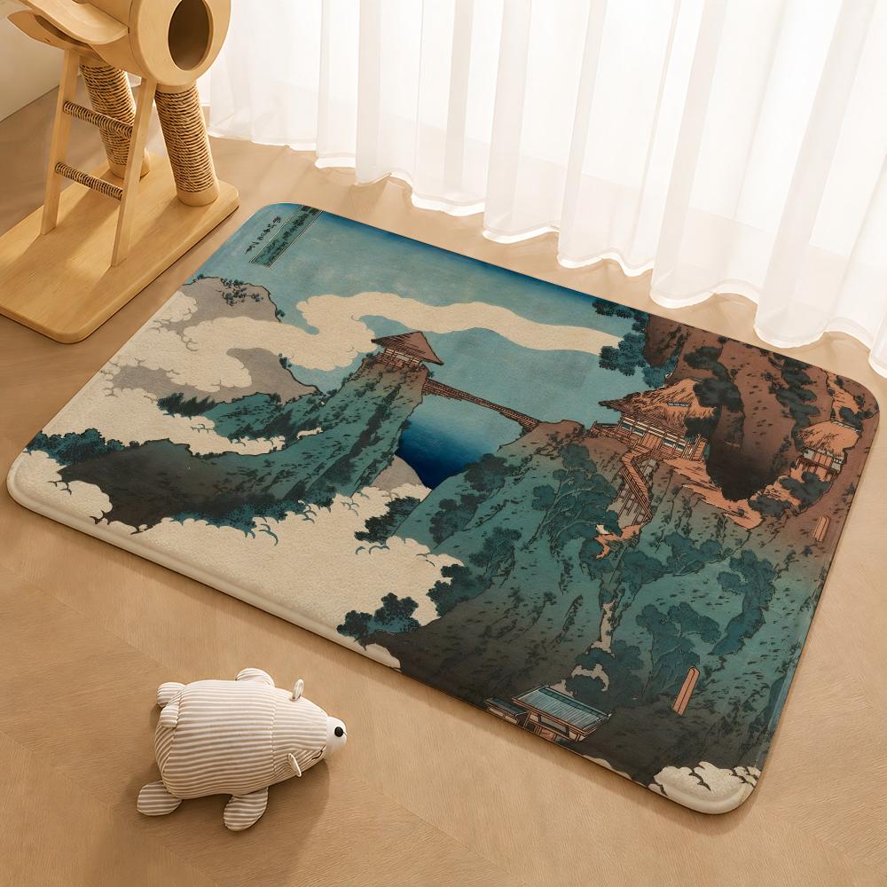 H-Hokusai O-Ohara K-Koson Floor Mat Floor Mat Soft Flannel Non-Slip Door Rug for Living Room