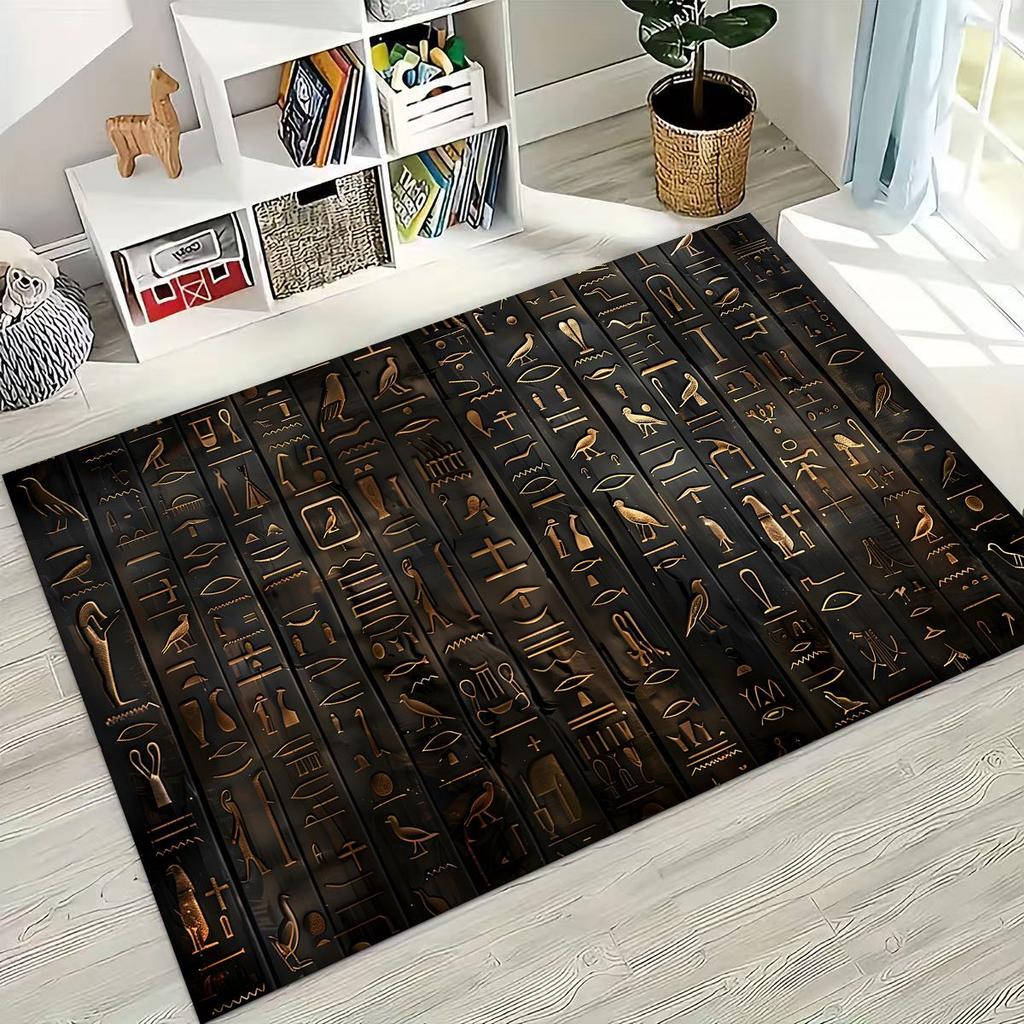 Ancient Egyptian Hieroglyphic Symbols Carved Murals Rug for Bedroom Living Room Sofa Home Doormat Decor,Kids Non-slip Floor Mat