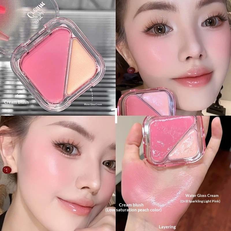 

Cappuvini Creamy Powder Blush Palette Natural Long-Lasting High Pigment Blush Makeup Contour Powder Beauty Peach Makeup Blush