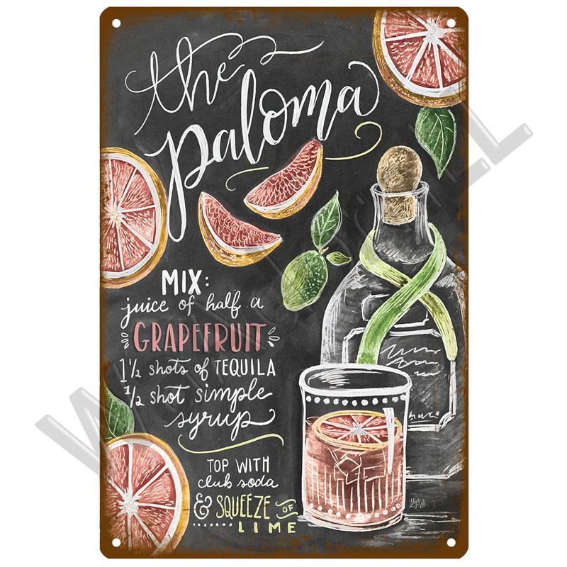 Metal Sign Vintage Tin Sign Decorations Gin Tonic Cocktail Plate Decorative Poster Plaque Retro Bar Kitchen Home Wall Decor