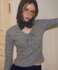 SALON DE YOHN V-Neck Ribbon Shirring Knit_ Gray