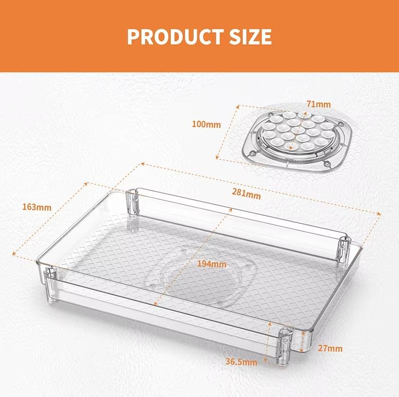 Fridge Rotating Tray Storage Rack 360 Rotating Tray Kitchen Storage Containers Non-Skid Beverage Rack Fridge Organizer Supplies