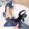 Small temperament rhinestone pointed bow high heels women's summer 2025 new thin heel foreign trade bag head sandals 43