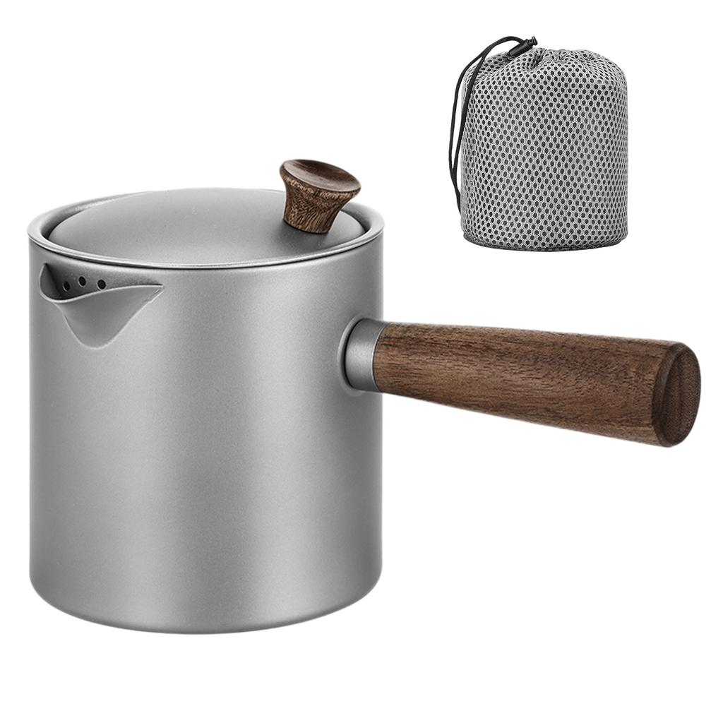 Camping Kettles for Boiling Water Side Wood Handle Ti Teapot Portable Outdoor Lightweight For Tea Brewing With Fine
