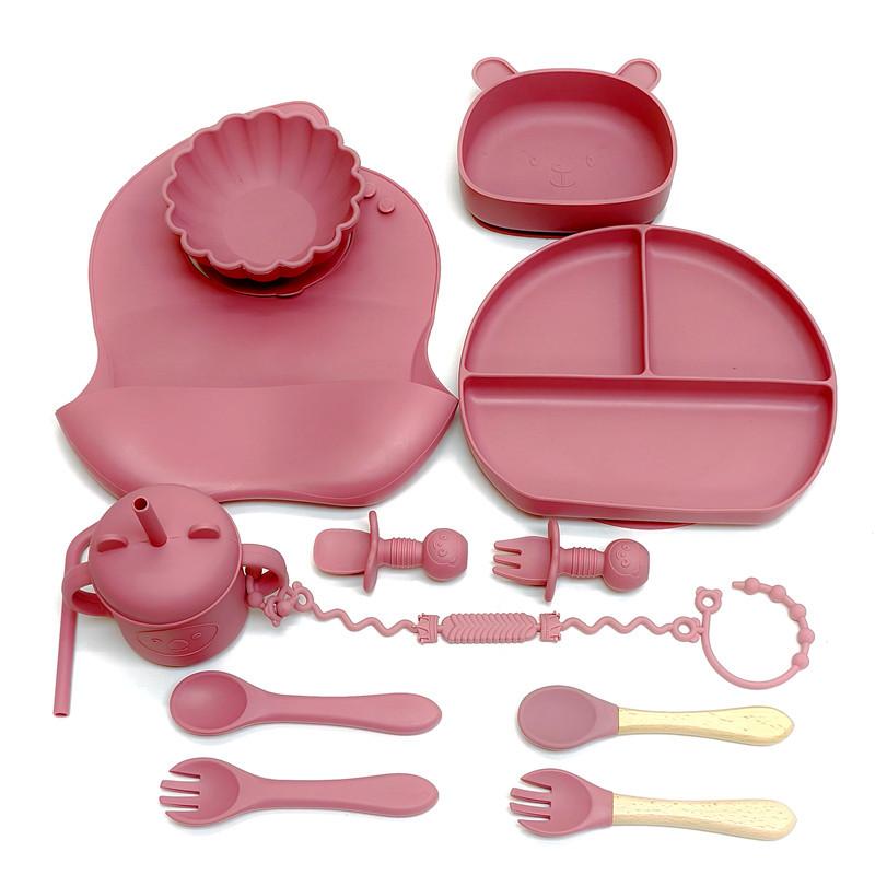 Children S Silicone Tableware Dinner Plate Infant Complementary Bowl Collection 13pcs Suction Cup Bowl Drop Proof Straw Cups