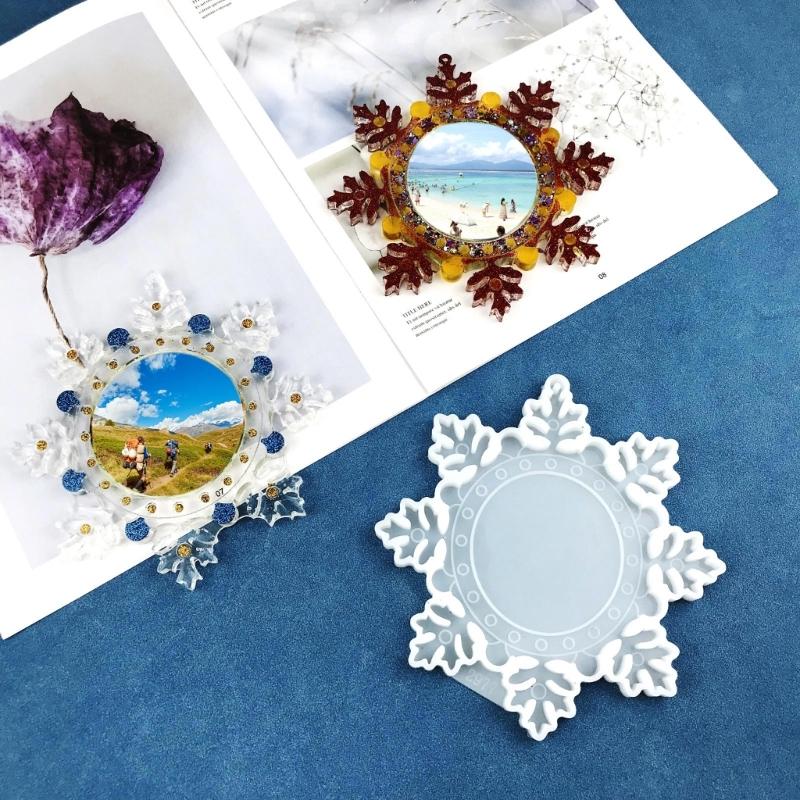Photo Frame Decoration Silicone Mold Snowflake Mirror Epoxy Mold Resin Casting Pendant Mold Suitable for Diy Crafts