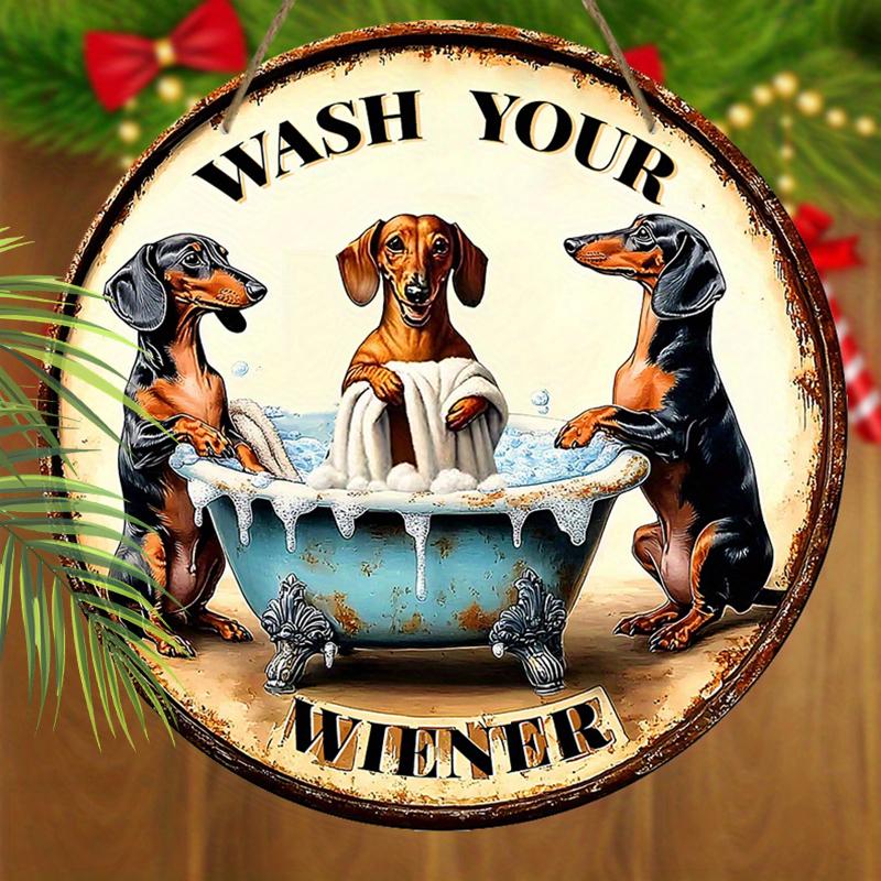 2D Flat Hanging Decorative Signs, Interior Wall or Door Decoration, Garden Decoration, the Pattern Is Three Dachshunds,a Housewarming Gift for Friends