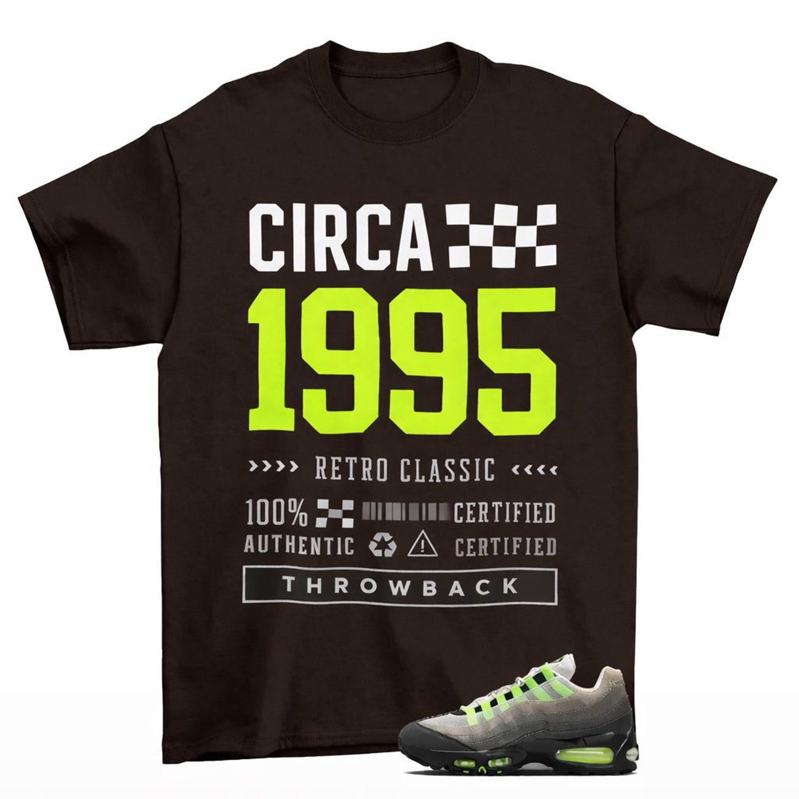 Circa 1995 Retro Racing T-Shirt – Neon Green Dark Chocolate Streetwear Tee 2XL