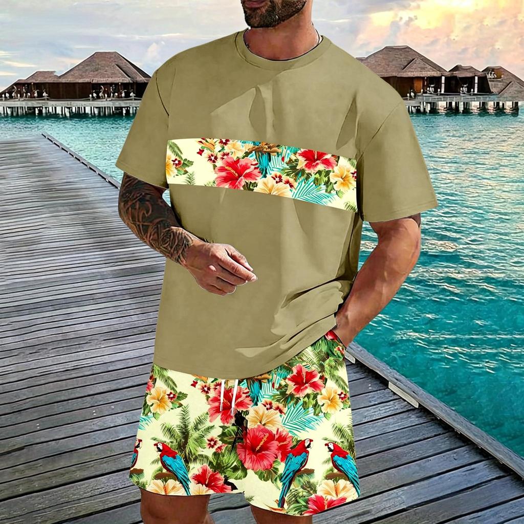 Men's Casual Two Piece Set Short Sleeve T Shirt and Elastic Waist Drawstring Shorts Summer Outfit Lightweight Comfortable Fit