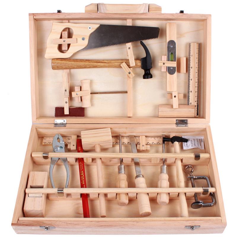 Children's Wooden Tool Box: Educational Workbench Toy for Boys with Simulation Repair, Screw, Nut Disassembly & Assembly Activity.