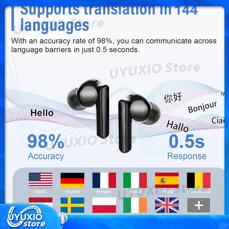 TWS AI Language Translation Earphone for Business Travel Real Time Translator Earbuds with 144 Online Languages 3 in 1 Ear