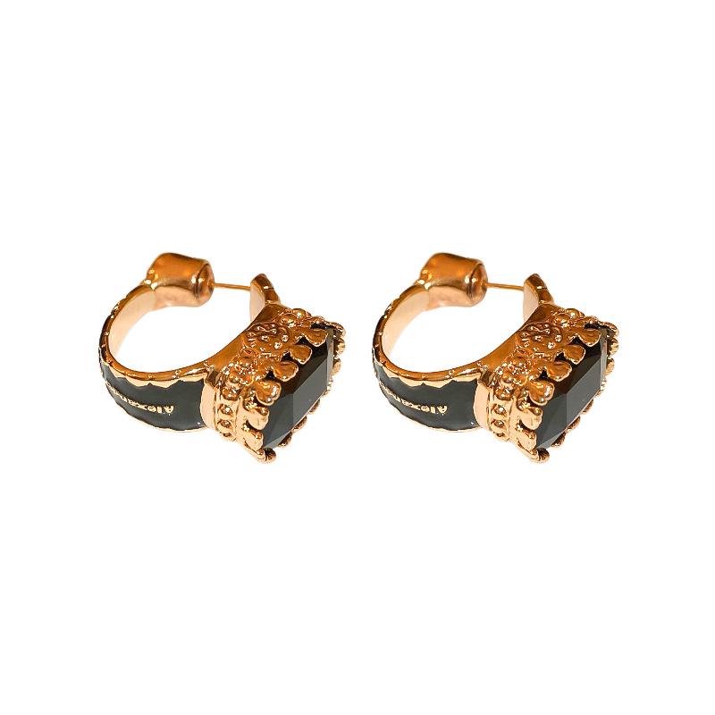 Retro Dunkel Künstlicher Kristall Quadrat Sterling Silber Vergoldet Ohrringe - High-End Fashion Statement für Frauen