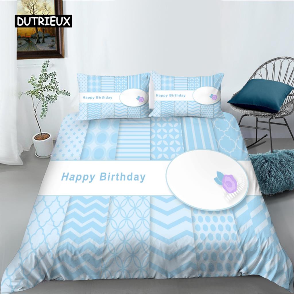 Cartoon Animal Happy Birthday King Queen Duvet Cover Cute Lion Bedding Set Kids Boys Girls Elephant 2/3pcs Polyester Quilt Cover