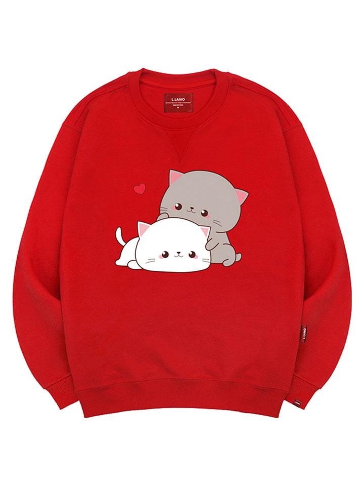 Ellamo Cute Couple Cat Sweatshirt Unisex Plus Size S~4Xl (Type A)