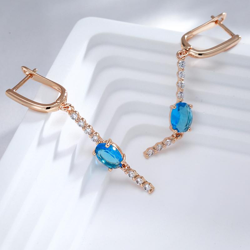 Blue Zircon Long Tassel Dangle Earrings Gold Color Women Personality Jewelry
