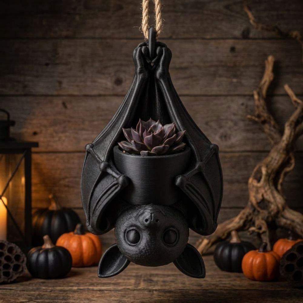 Gothic Style Upside Down Bat Hanging Planter 3D Printed Hanging Bat Plant Pot  Halloween Party