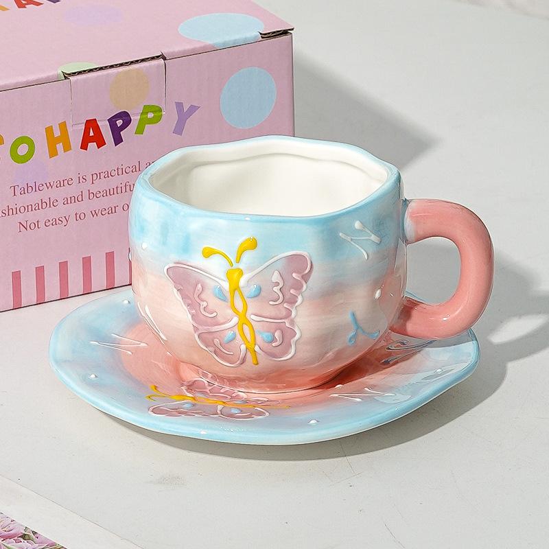 Creative Cute Flower Ceramic Coffee Mug Simple Couple Mug Exquisite Afternoon Tea Dessert Cup Office Mug Birthday Gift Art Decor